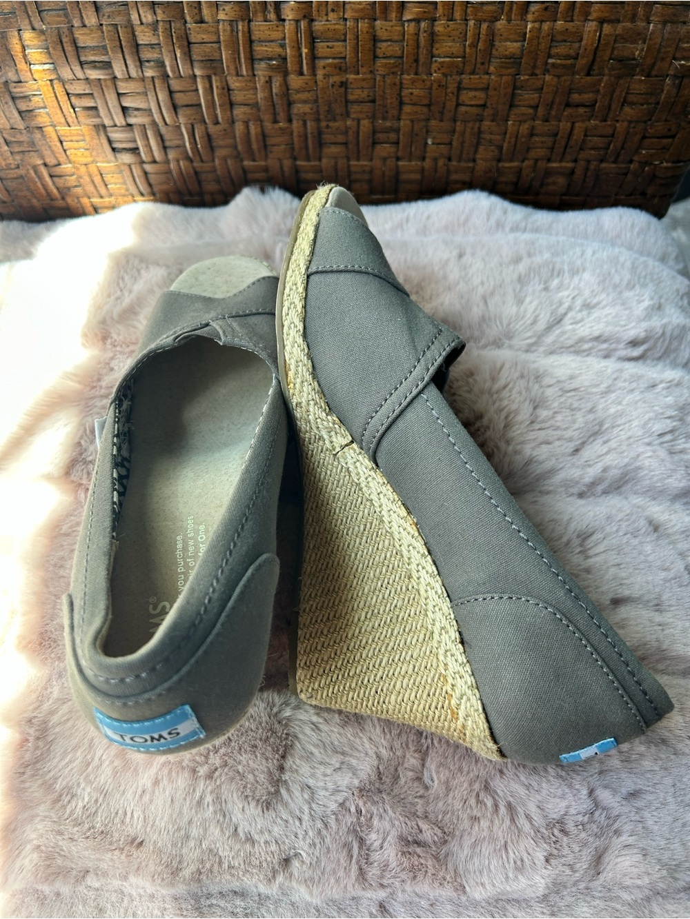 TOMS Gray Canvas Wedge Espadrilles